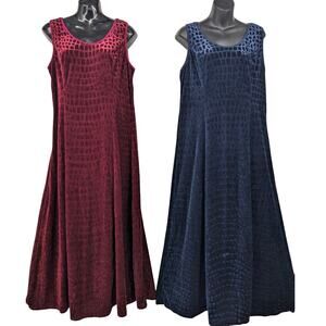 Vintage 1990s Lot 2 Glam Snakeskin Velour Burnout Damask MAXI DRESSES by JALATE